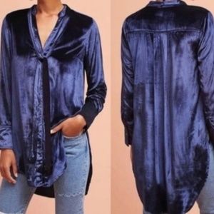 Anthropologie Maeve Velvet Blue Long Sleeves Tunic